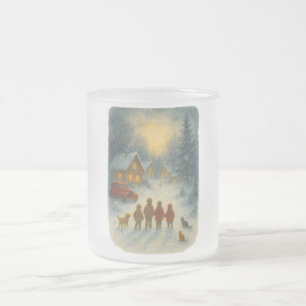 Taza De Cristal Esmerilado Aldea Navideña Retro Invernal - Nostalgia de los 9