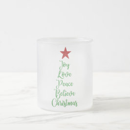 Taza De Cristal Esmerilado Alegría paz creer árbol de Navidad con rojo