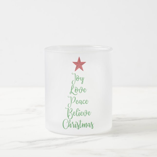 Taza De Cristal Esmerilado Alegría paz creer árbol de Navidad con rojo (Centro)