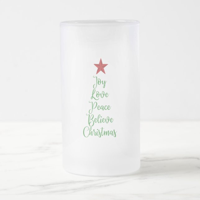 Taza De Cristal Esmerilado Alegría paz creer árbol de Navidad con rojo (Centro)
