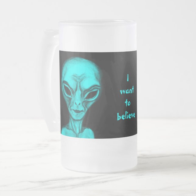 Taza De Cristal Esmerilado Alien, quiero creer (Anverso izquierdo)