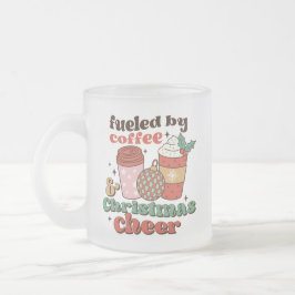Taza De Cristal Esmerilado Alimentado por el café y la alegría de los Navidad
