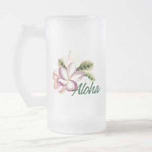 Taza De Cristal Esmerilado Aloha Plumeria