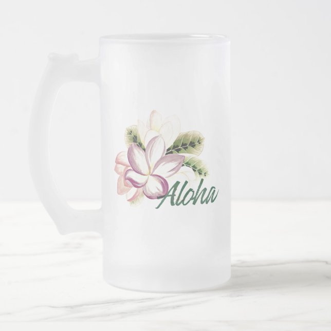 Taza De Cristal Esmerilado Aloha Plumeria (Izquierda)