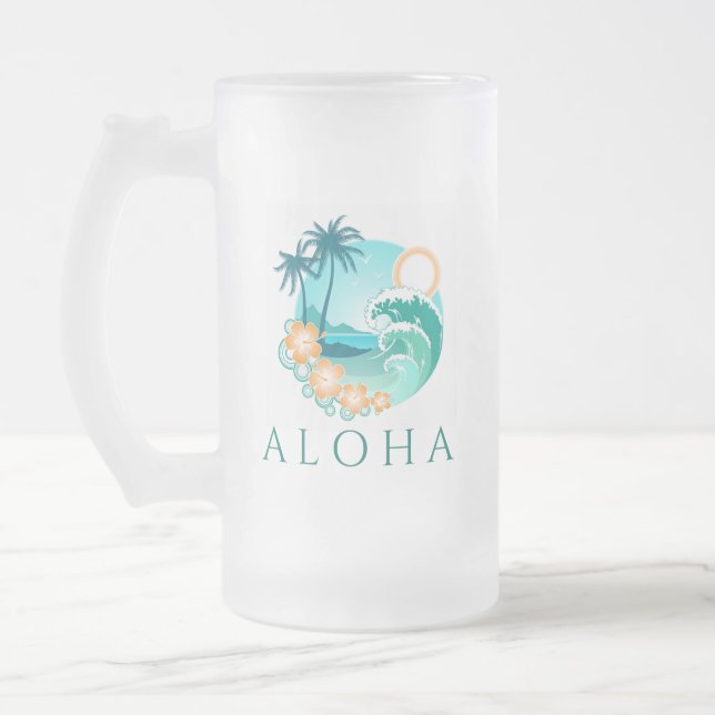 Taza De Cristal Esmerilado Aloha Tropical (Izquierda)