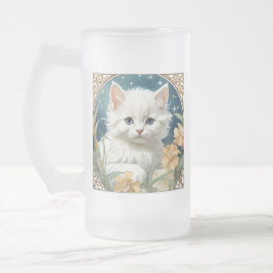 Taza De Cristal Esmerilado Alphonse Mucha Art Nouveau Kitten