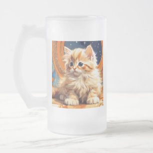 Taza De Cristal Esmerilado Alphonse Mucha Art Nouveau Naranja Cat