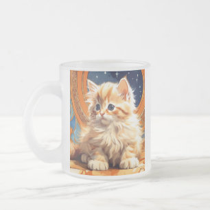Taza De Cristal Esmerilado Alphonse Mucha Art Nouveau Naranja Cat