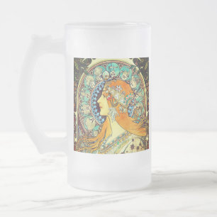 Taza De Cristal Esmerilado Alphonse Mucha Art Nouveau Zodiac
