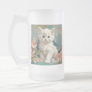 Taza De Cristal Esmerilado Alphonse Mucha Estilo Gato Blanco