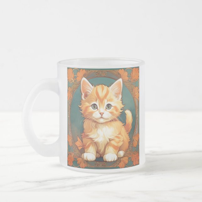 Taza De Cristal Esmerilado Alphonse Mucha Style Naranja Cat (Izquierda)