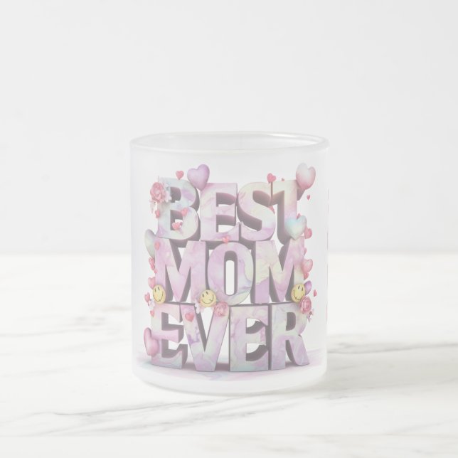 Taza De Cristal Esmerilado *~* Amados abrazos de corazón del Día de la Madre  (Centro)