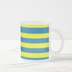 Taza De Cristal Esmerilado Amarillo Brillante y Rayas Azules