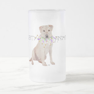 Taza De Cristal Esmerilado Amarillo Labrador Animal de Fiesta