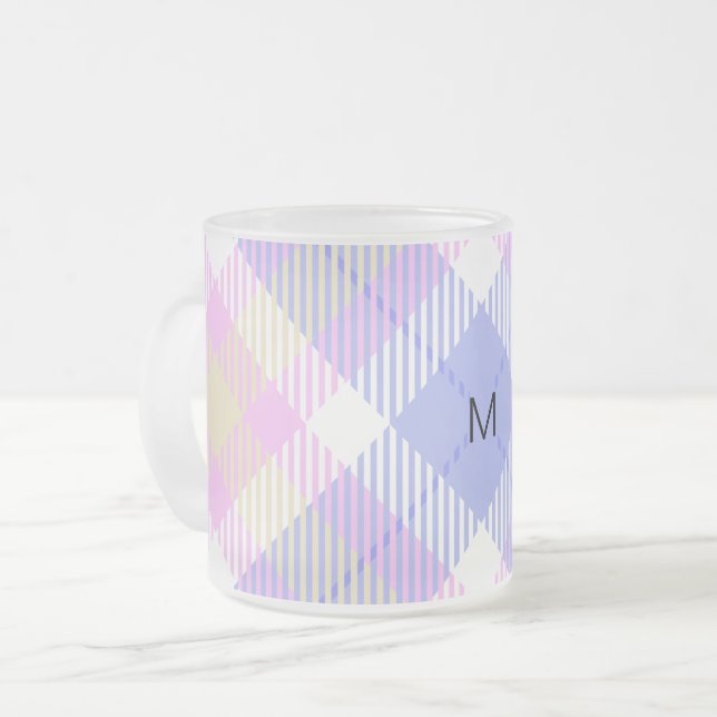 Taza De Cristal Esmerilado Amarillo rosa rosa azul trenzado (Anverso izquierdo)
