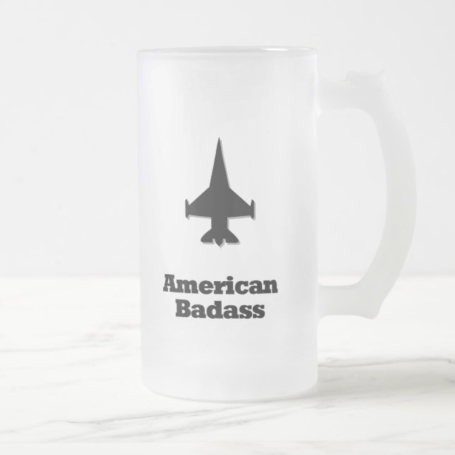 Taza De Cristal Esmerilado Americano Badass del avión de combate (Derecha)