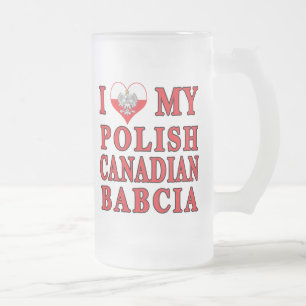 Taza De Cristal Esmerilado Amo a mi canadiense polaco Babcia