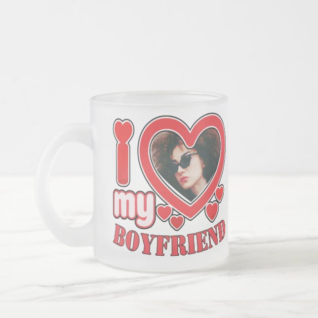Taza De Cristal Esmerilado Amo A Mi Novio Personalizado (Izquierda)