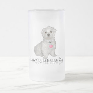 Taza De Cristal Esmerilado Amo a mi pequeño perro blanco - Maltés !