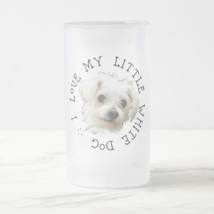 Taza De Cristal Esmerilado Amo a mi pequeño perro blanco - Maltés