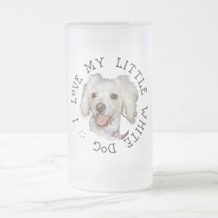 Taza De Cristal Esmerilado Amo a mi pequeño perro blanco Poodle / Bichon Mix