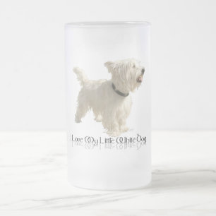 Taza De Cristal Esmerilado Amo a mi pequeño perro blanco - Westie