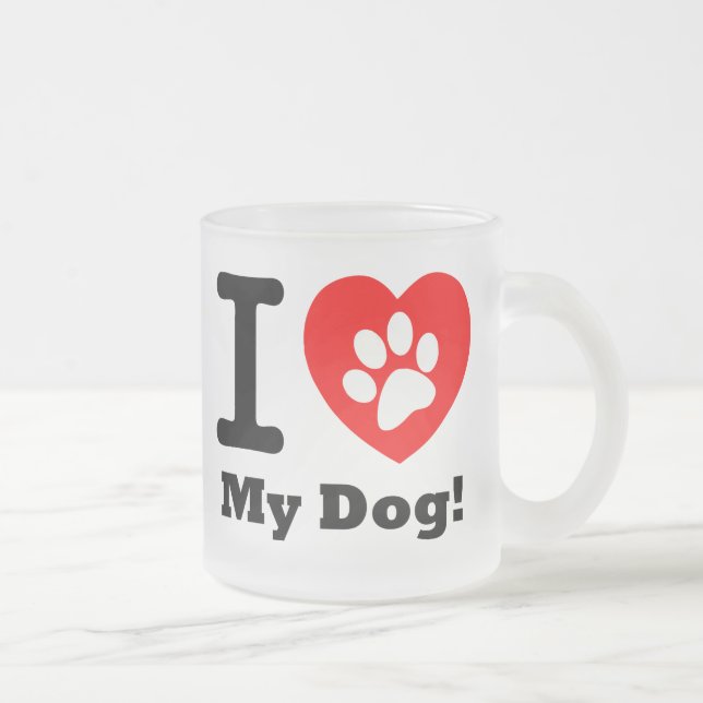 Taza De Cristal Esmerilado Amo A Mi Perro (Derecha)