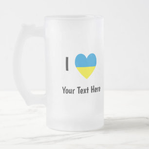 Taza De Cristal Esmerilado Amo (Corazón Bandera de Ucrania) Texto Personaliza