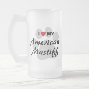 Taza De Cristal Esmerilado Amo (corazón) mi mastín americano