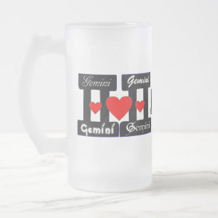 Taza De Cristal Esmerilado ♊ 😍 Amo La Cerveza Escarcha De Rótulo Gemini-Best