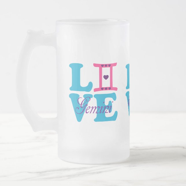 Taza De Cristal Esmerilado ♊ 😍 Amo La Cerveza Escarcha De Rótulo Gemini-Best (Izquierda)