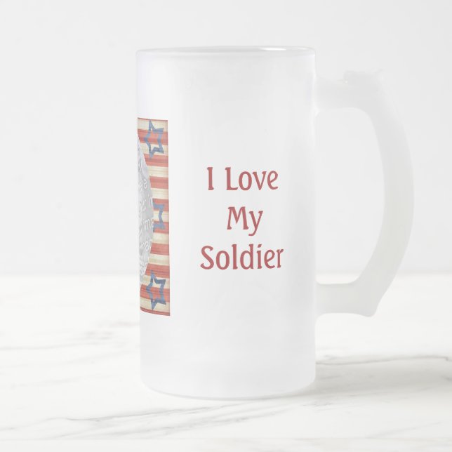 Taza De Cristal Esmerilado Amo mi foto de encargo del soldado personalizada (Derecha)
