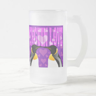 Taza De Cristal Esmerilado ¡Amor del pingüino!