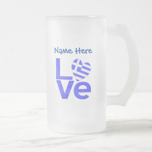 Taza De Cristal Esmerilado Amor griego azul personalizado 