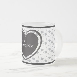 Taza De Cristal Esmerilado Amor Gris corazones brillantes lindo patrón románt