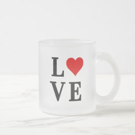 Taza De Cristal Esmerilado AMOR y Corazón Minimalista Elegante