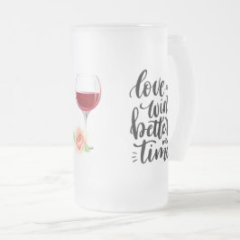 Taza De Cristal Esmerilado Amor y vino con Rosa