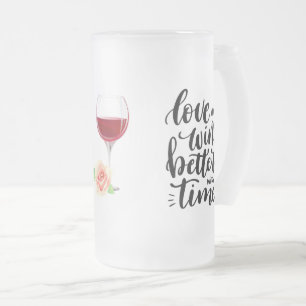 Taza De Cristal Esmerilado Amor y vino con Rosa