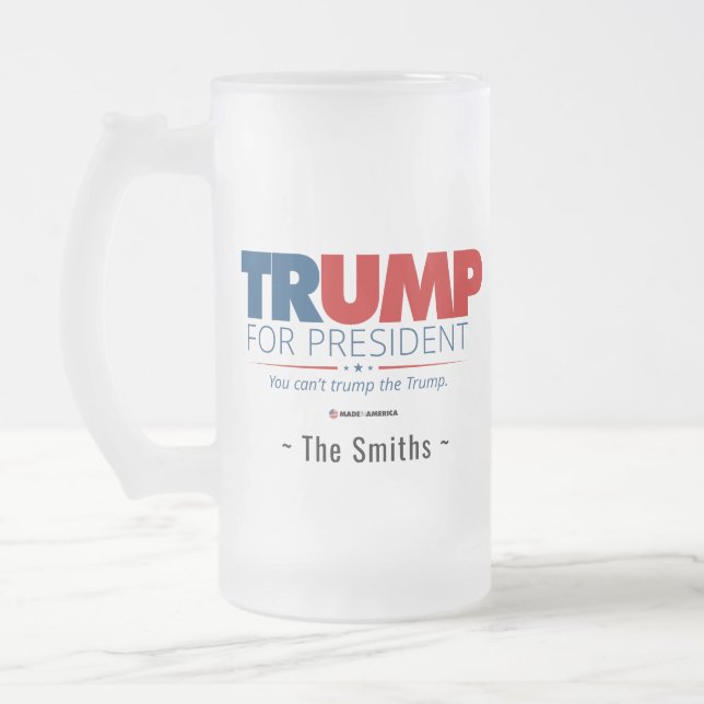 Taza De Cristal Esmerilado Añadir su apellido Trump al presidente (Izquierda)