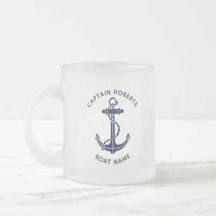 Taza De Cristal Esmerilado Ancla Náutica Barco Capitán Swag Personalizado