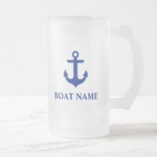 Taza De Cristal Esmerilado Ancla náutica del nombre del barco