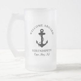 Taza De Cristal Esmerilado Anclaje negro de barco personalizado