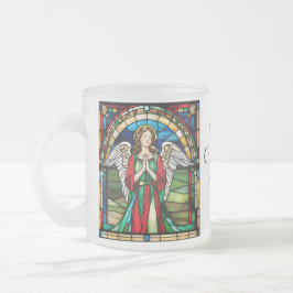 Taza De Cristal Esmerilado Ángel de Navidad en Vidrio de Colores Rojo y Verde