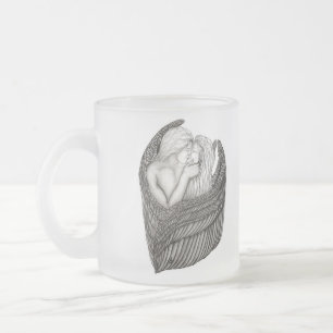 Taza De Cristal Esmerilado Angels Kissing , diseño en blanco y negro