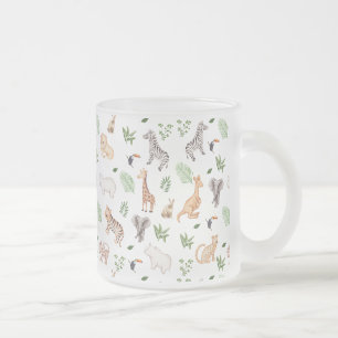 Taza De Cristal Esmerilado animal salvaje con patrón de árbol de la jungla