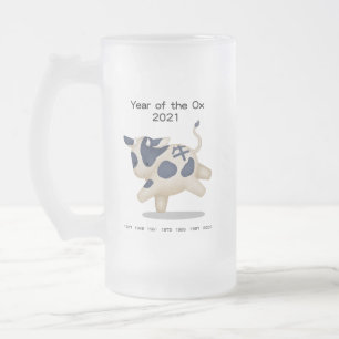 Taza De Cristal Esmerilado Año del animal Ox Cute Zodiac 2021