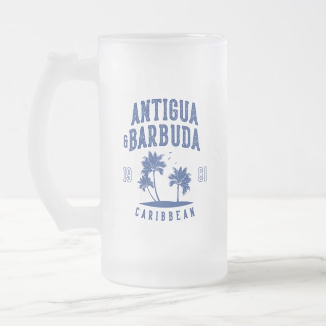 Taza De Cristal Esmerilado Antigua & Barbuda Caribbean Palm Tree (Izquierda)