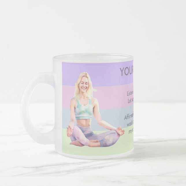 TAZA DE CRISTAL ESMERILADO ANTISTRESS RELAX CALM GIRL YOGA CHAKRA (Izquierda)