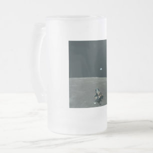 Taza De Cristal Esmerilado Apollo Lunar Lander y Earrise Over Moon