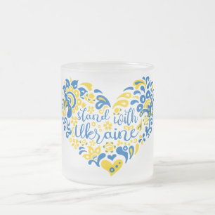 Taza De Cristal Esmerilado Apoyar a Ucrania con letras y corazón